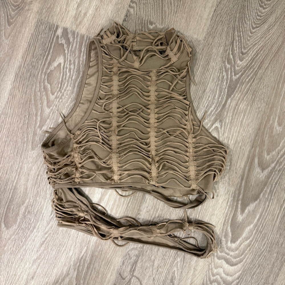 SHEIN Tan Fringe Two-Piece Set Size Large Festival Boho Hippie Costume - Picture 6 of 9